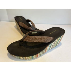 Roper Womens Wedge Platform T strap Zip-Zag Multicolor Sandal Size 10